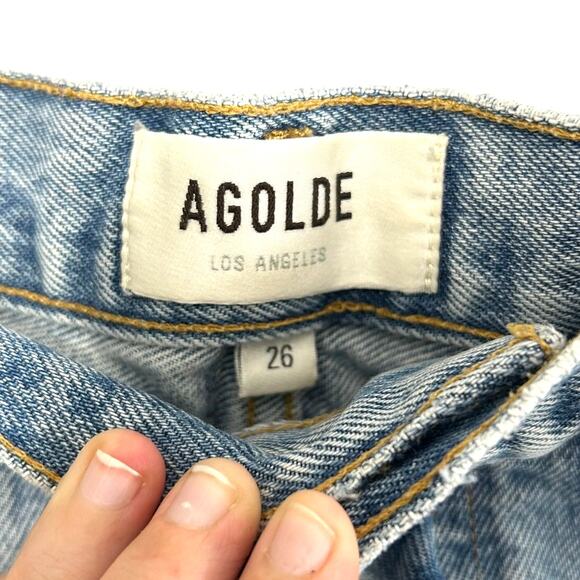 AGOLDE Distressed Parker Shorts Women's Sz 26 Button Fly Light Wash Raw Hem - Picture 3 of 7